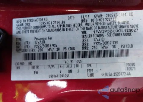 2016 Ford C-Max Hybrid Sel z USA, uszkodzony, nr VIN 1FADP5BU3GL120027